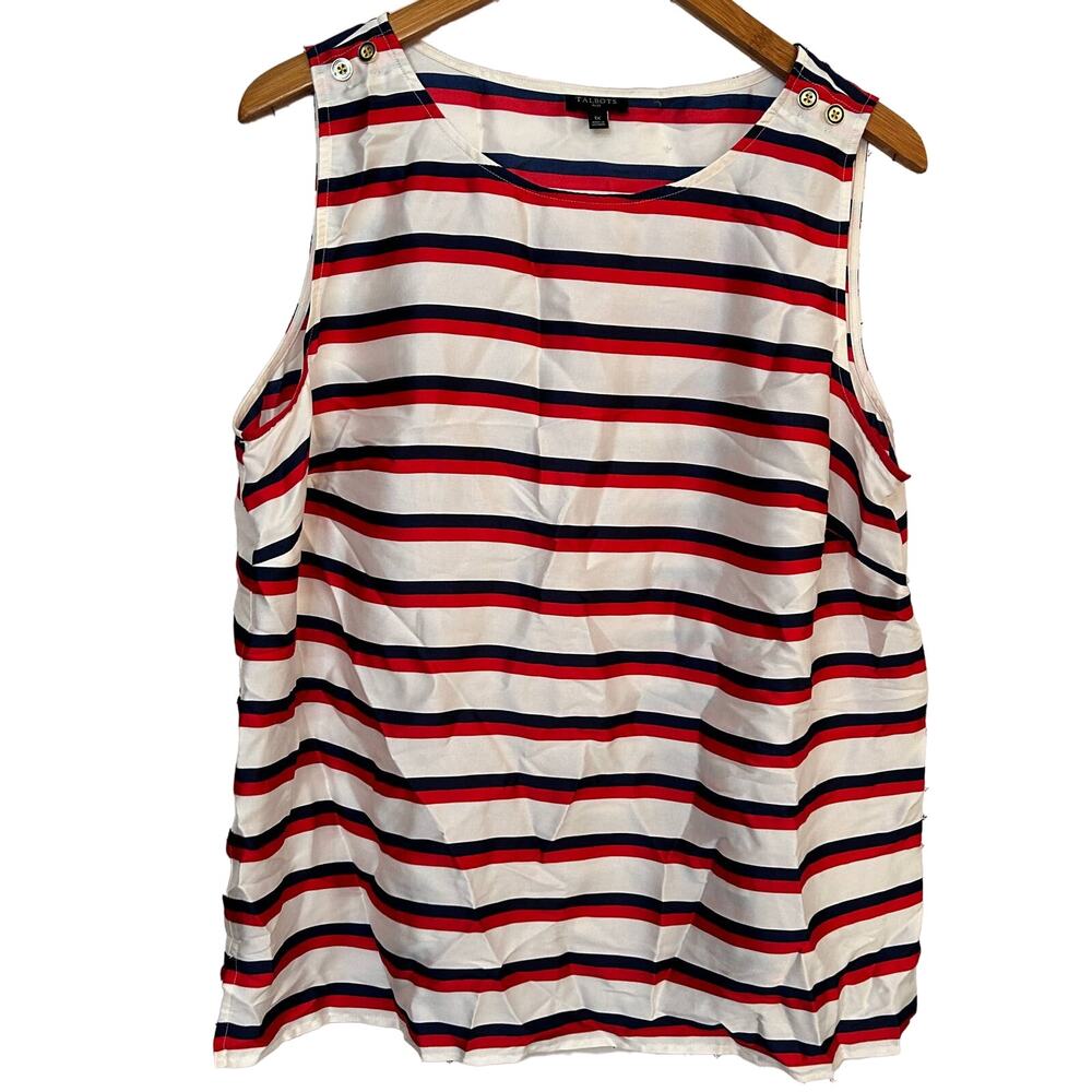 Talbots Stripe Sleeveless Blouse 1X Red Navy Blue White Top Shirt Nautical Beach